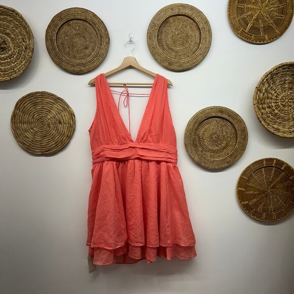 NEW Abercrombie Pink Deep V-Neck Sleeveless Tie Back Mini Dress XLT XL TALL - Picture 2 of 8